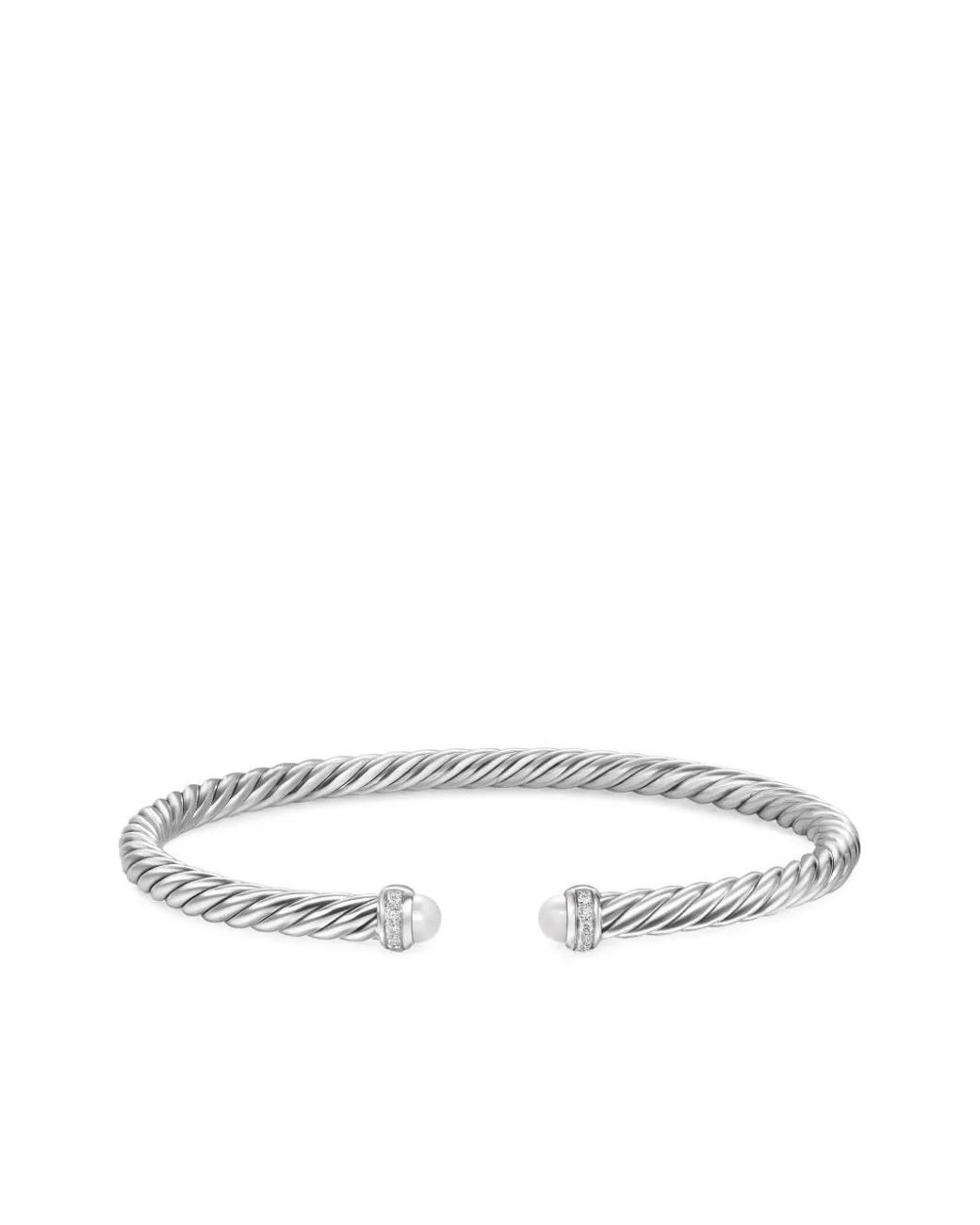 David Yurman White Sterling Cablespira Pearl And Diamond Bracelet (4Mm)