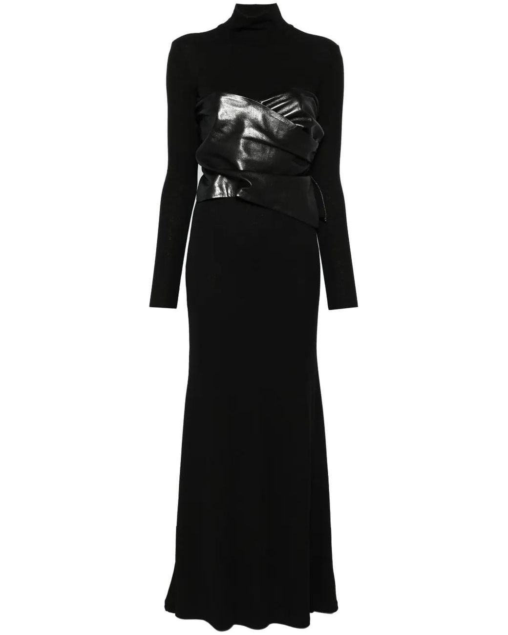 Nanushka Black Draped-Panel Roll-Neck Maxi Dress