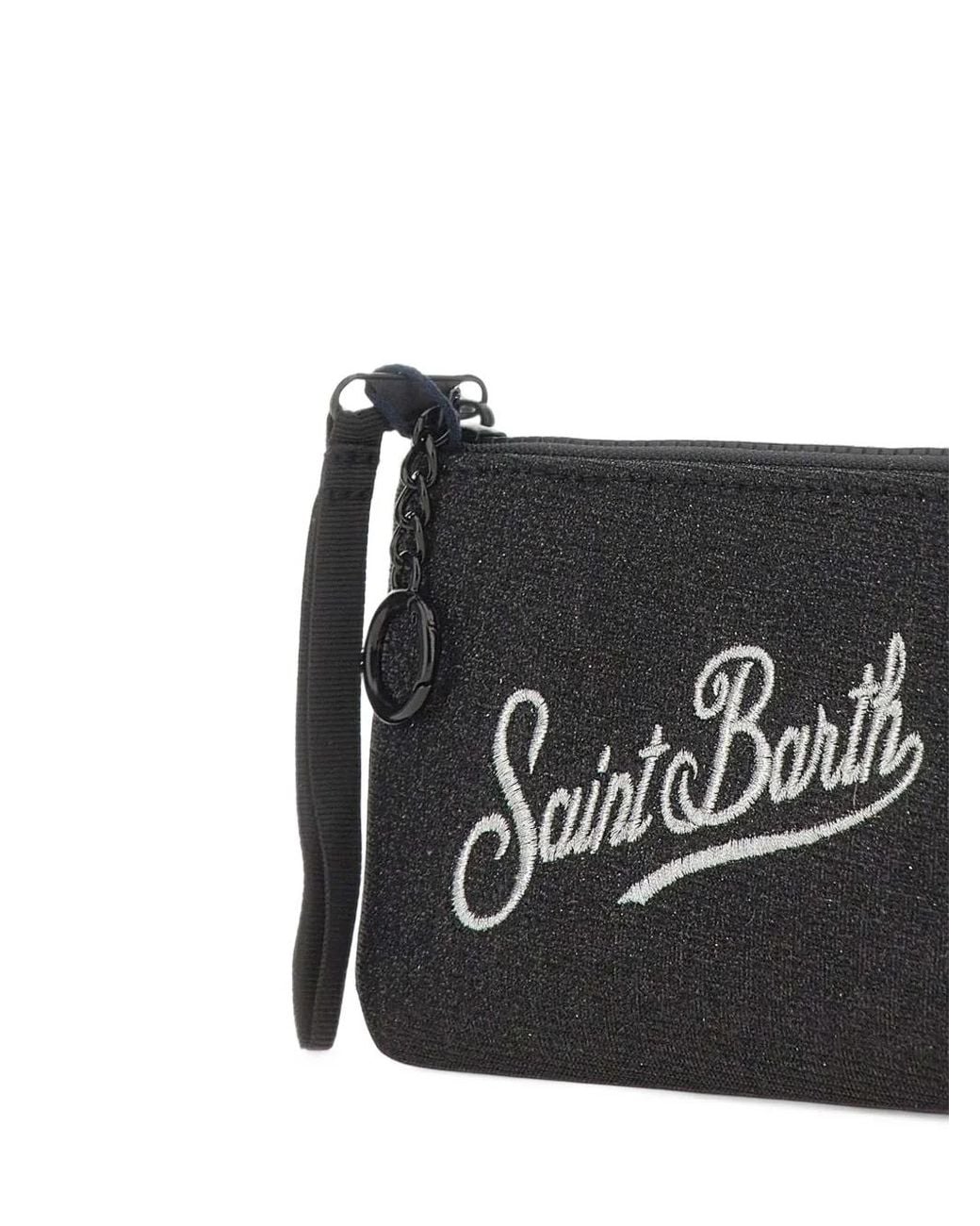 Mc2 Saint Barth Black Mini Aline Lurex Pouch With Logo Embroidery