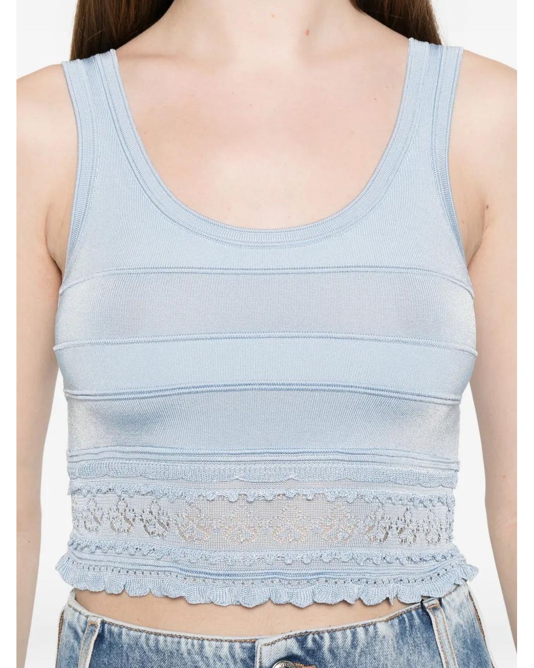 Sandro Blue Pointelle Knit Crop Top