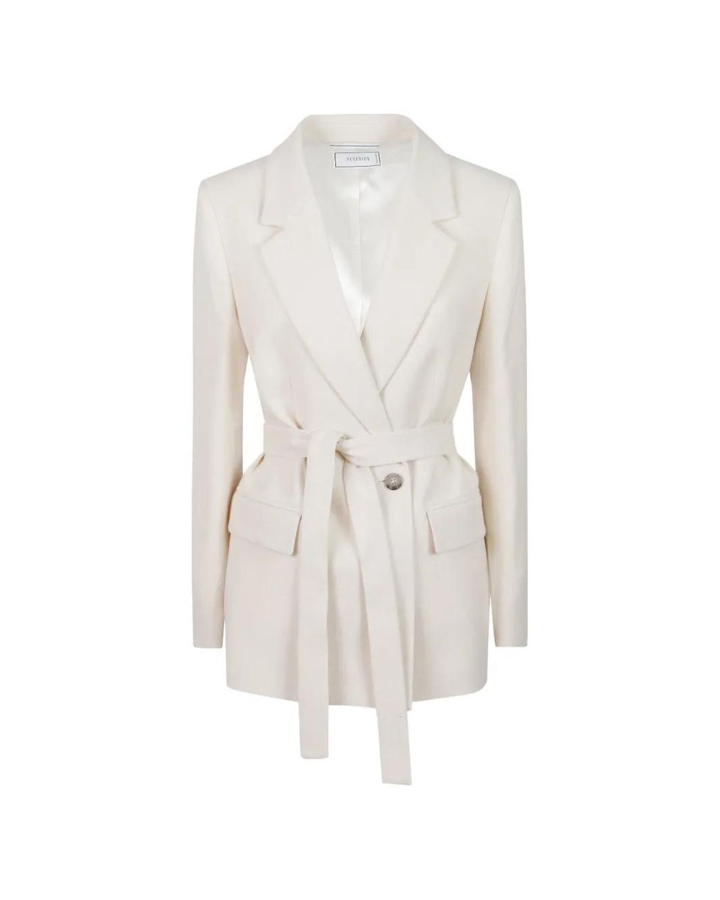 Peserico White Belted Notch-Lapel Jacket