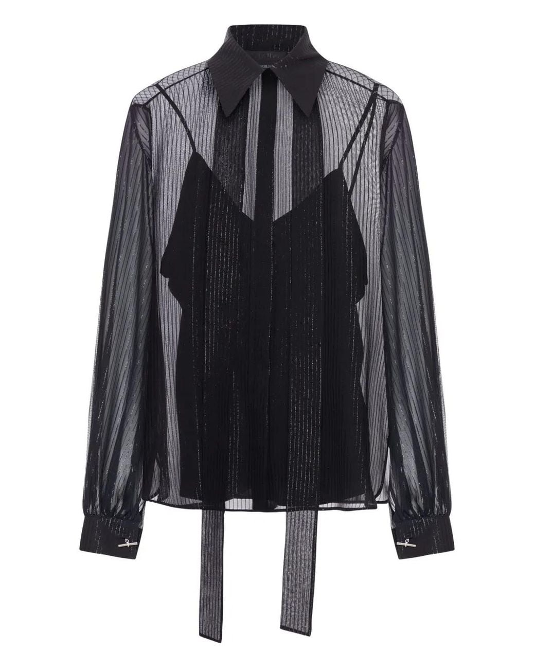 Max Mara Black Striped Silk Chiffon Blouse