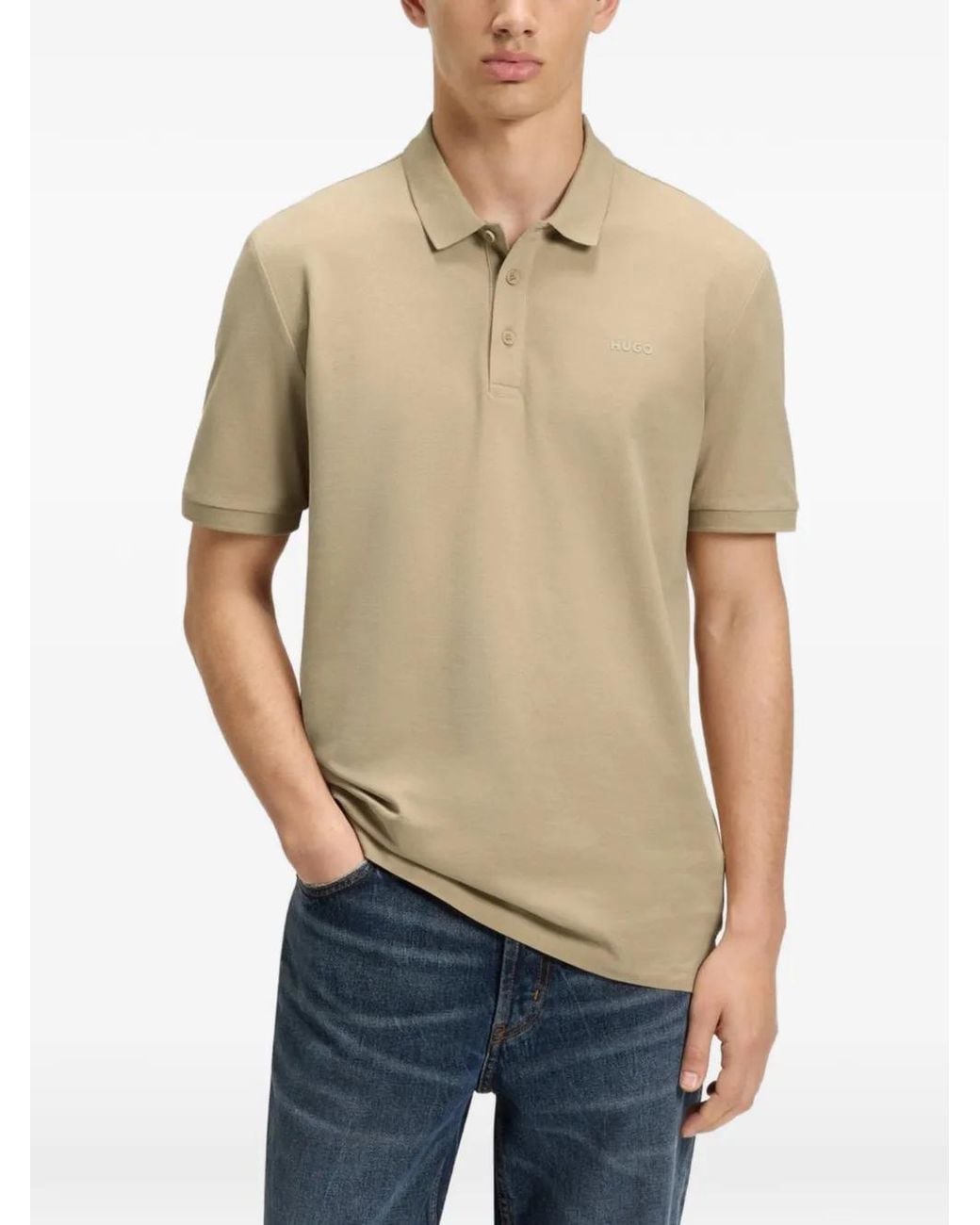 HUGO Natural Cotton-Piqué Polo Shirt With Logo Print for men