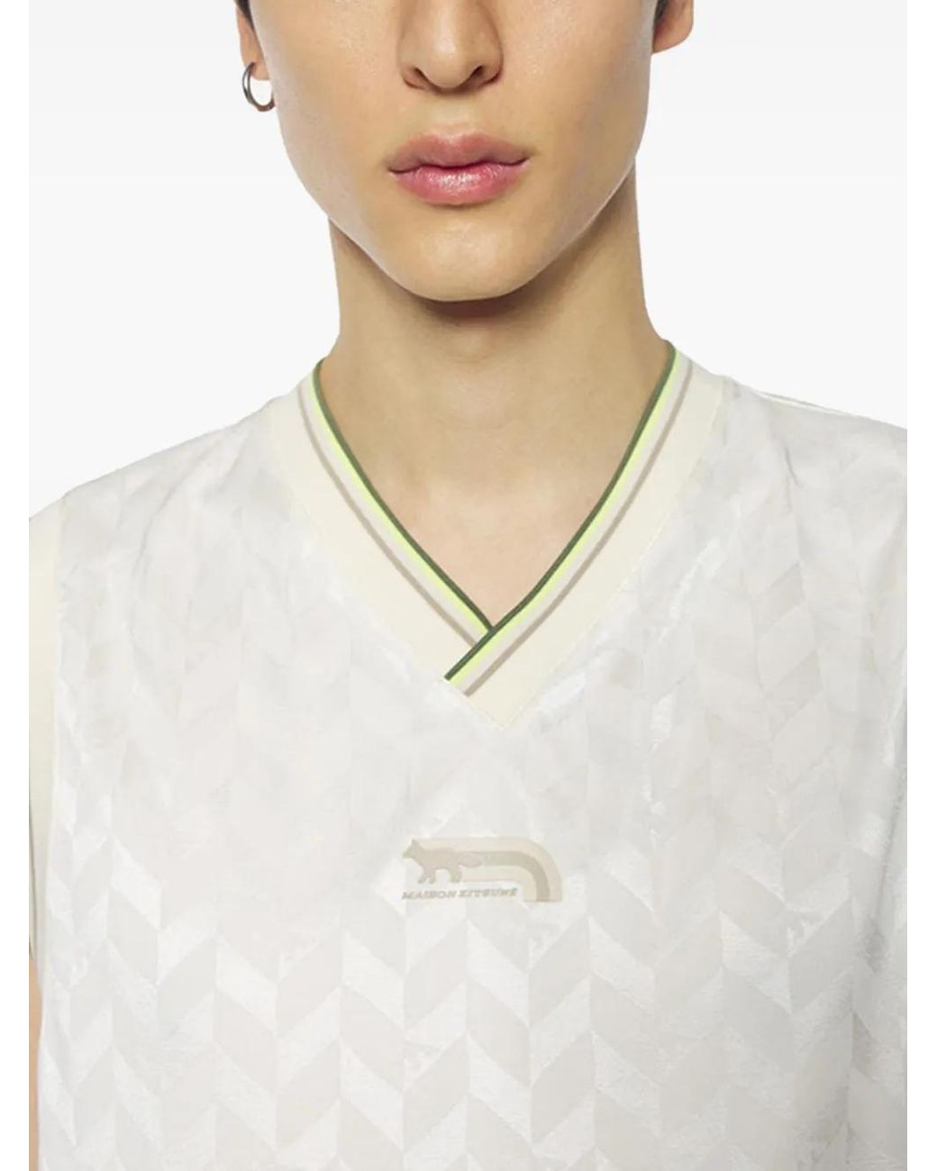 Maison Kitsuné White Flash Fox-Jacquard Tank Top for men