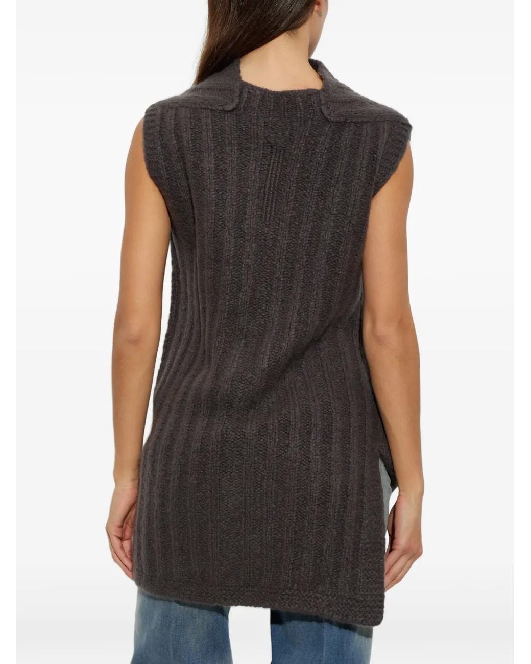 Rick Owens Brown Ribbed Asymmetric Vest