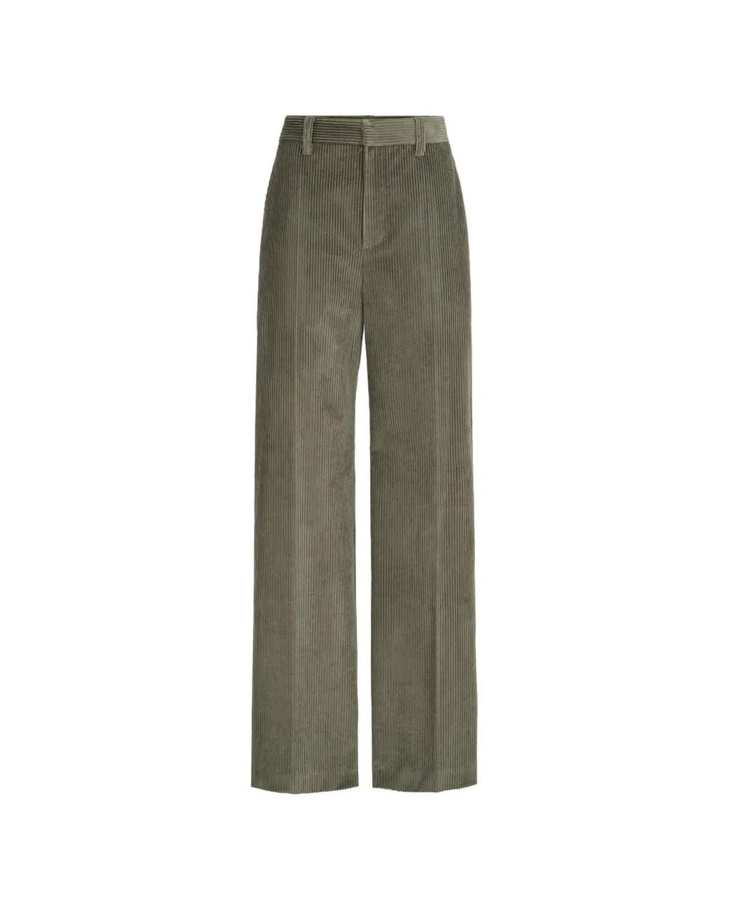 Brunello Cucinelli Green Cotton Corduroy Loose Trousers With Monili