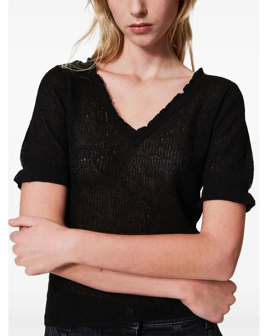 Twinset Black Floral Jacquard Top