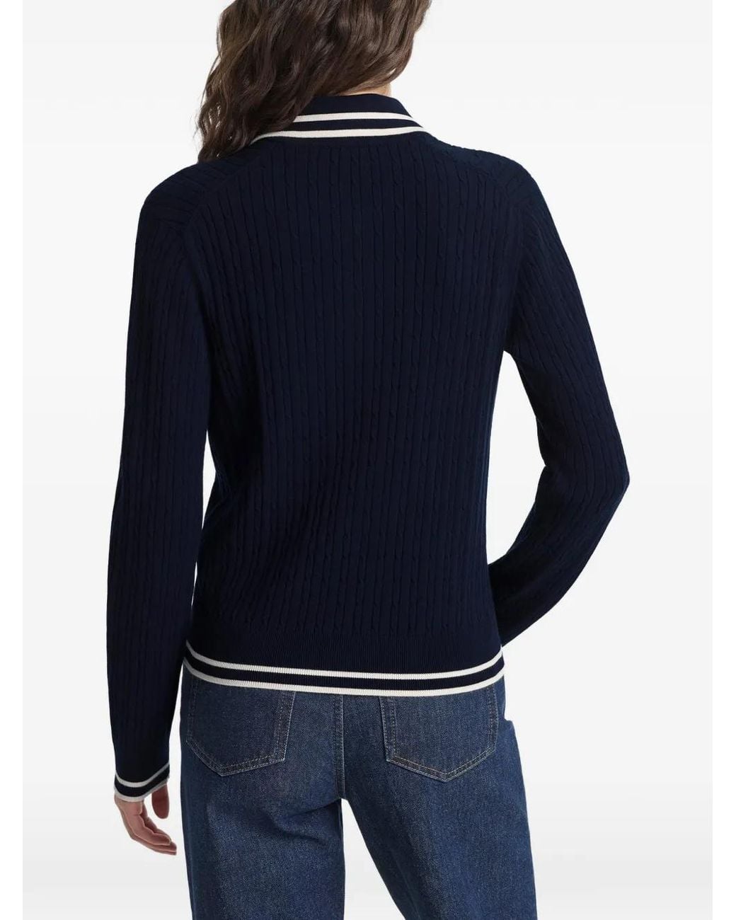 Sporty & Rich Blue Cable-Knit Striped Polo Shirt