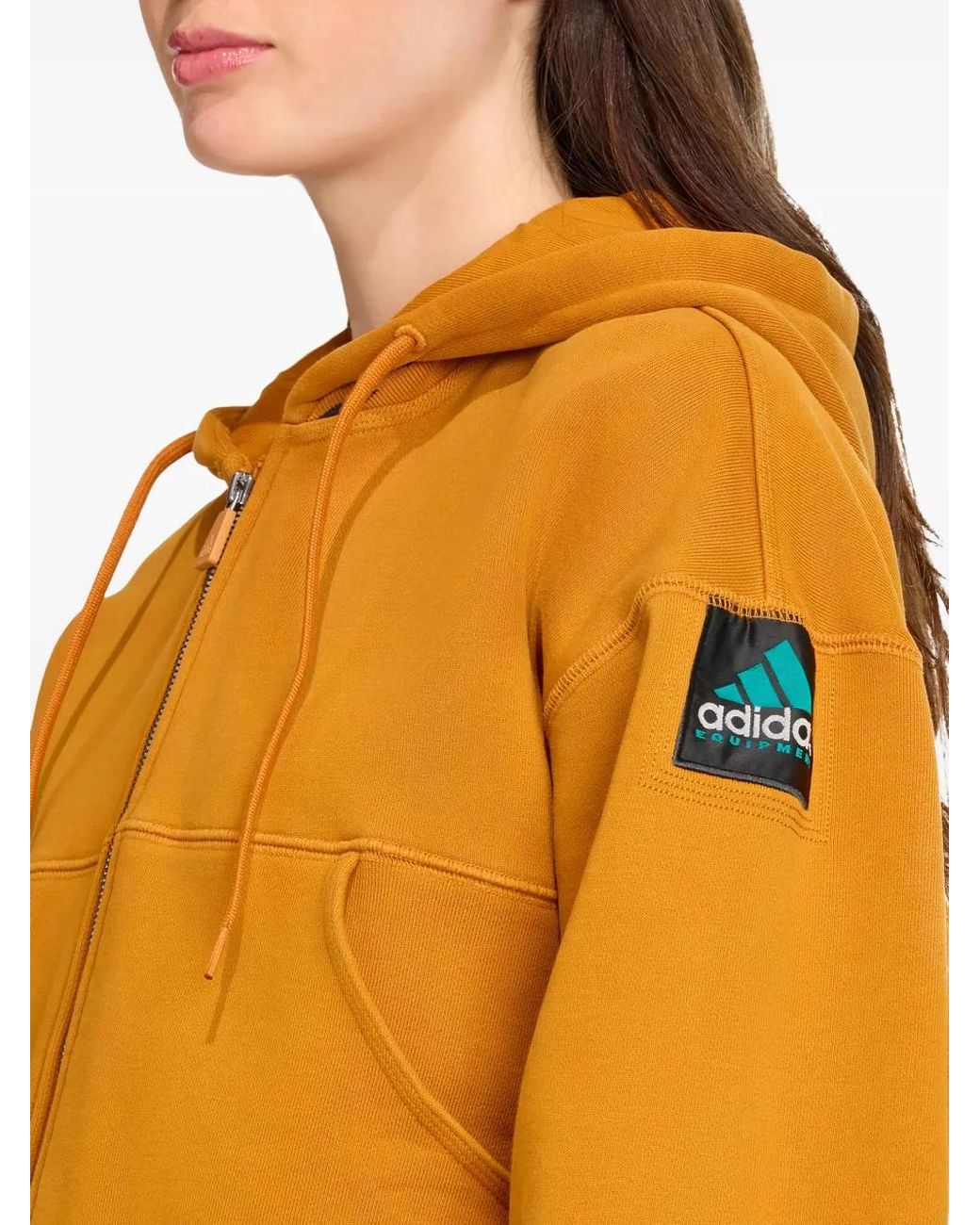Adidas Orange Zip-Up Logo-Patch Hoodie