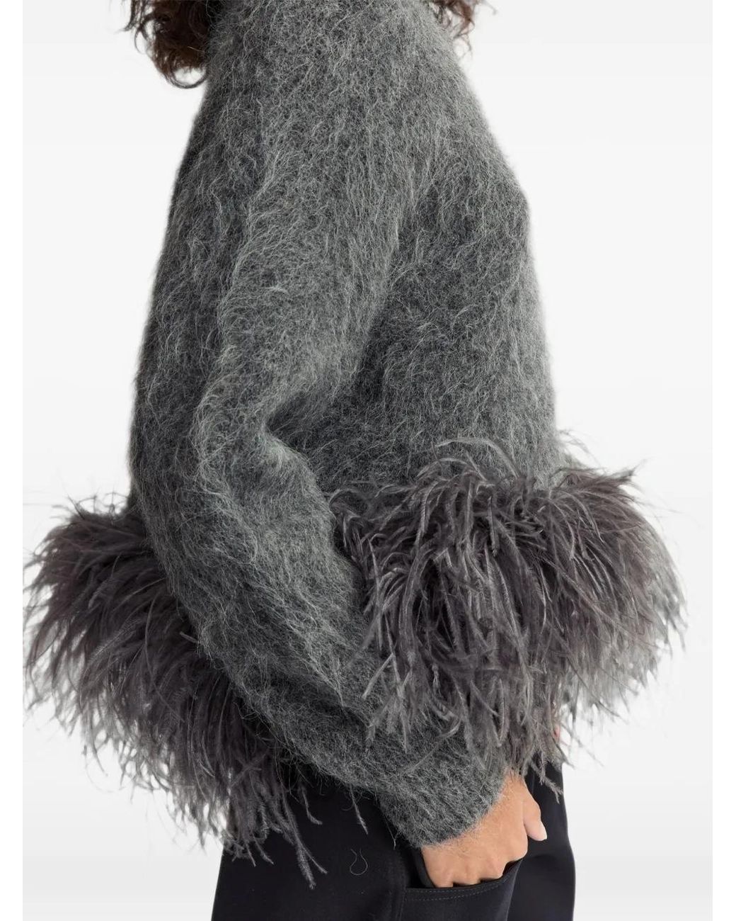 16Arlington Gray Dovico Feather-Trim Sweater