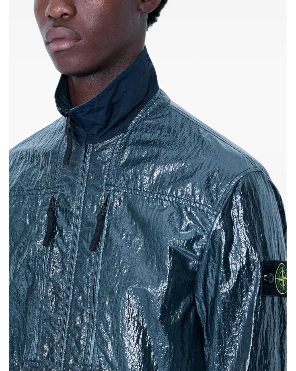 Stone Island Blue 1200031 Nylon Lucido Comfort-Fit Zip-Up Overshirt With Chest Pockets for men