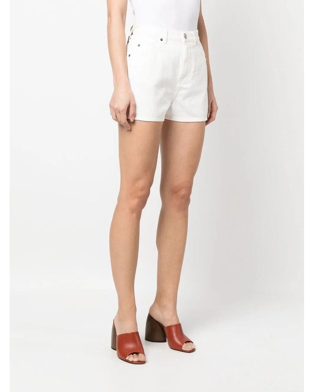 Twinset White Embroidered-Logo Denim Shorts