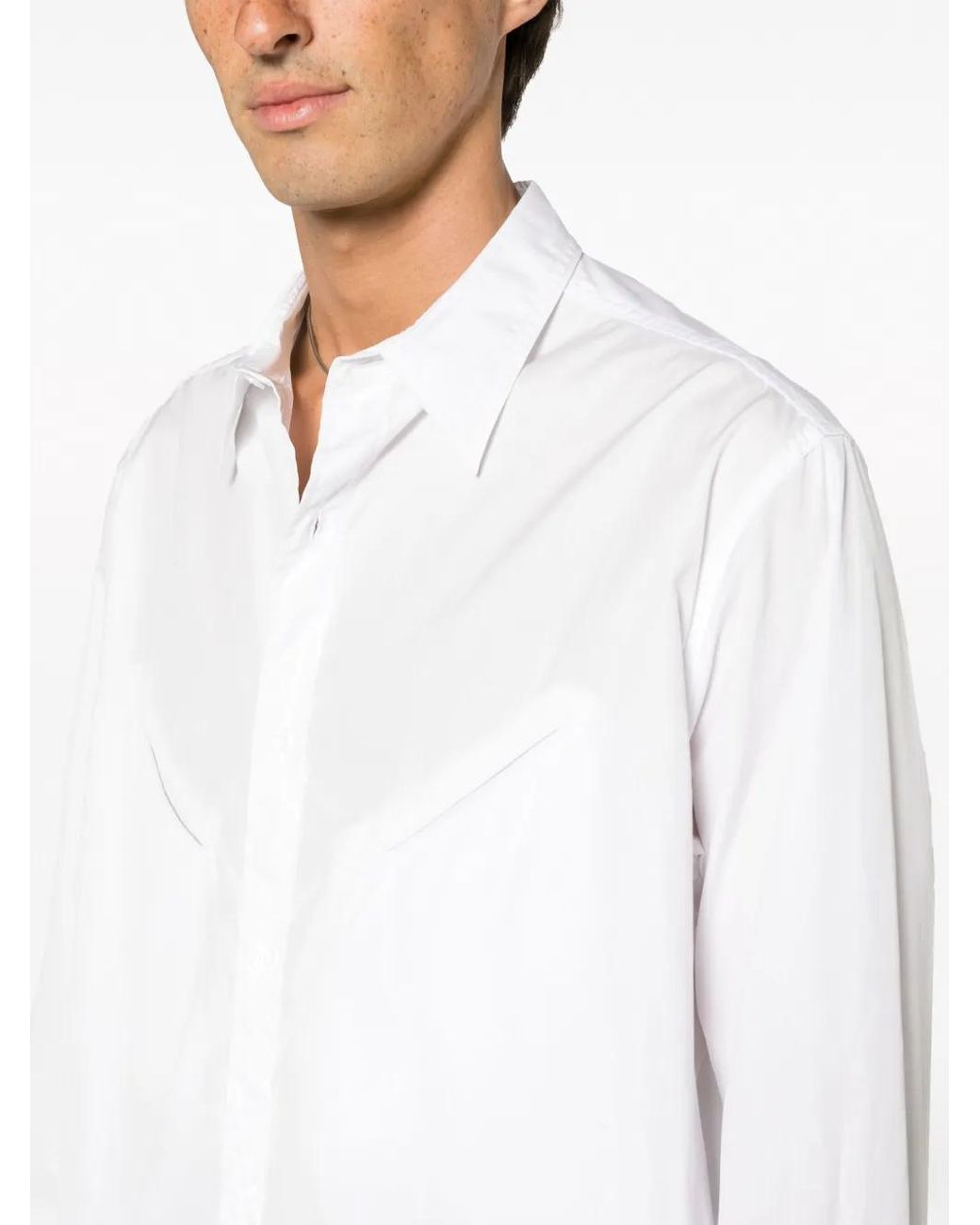 Yohji Yamamoto White Panelled Cotton Shirt for men