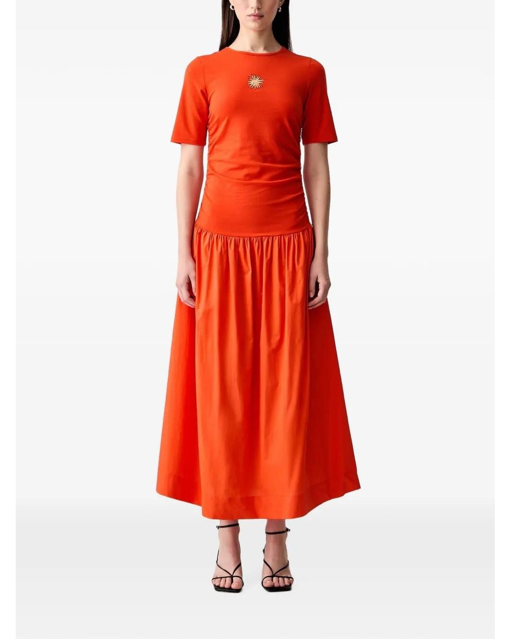 Never Fully Dressed Sun-Embroidered Ruched Maxi Dress