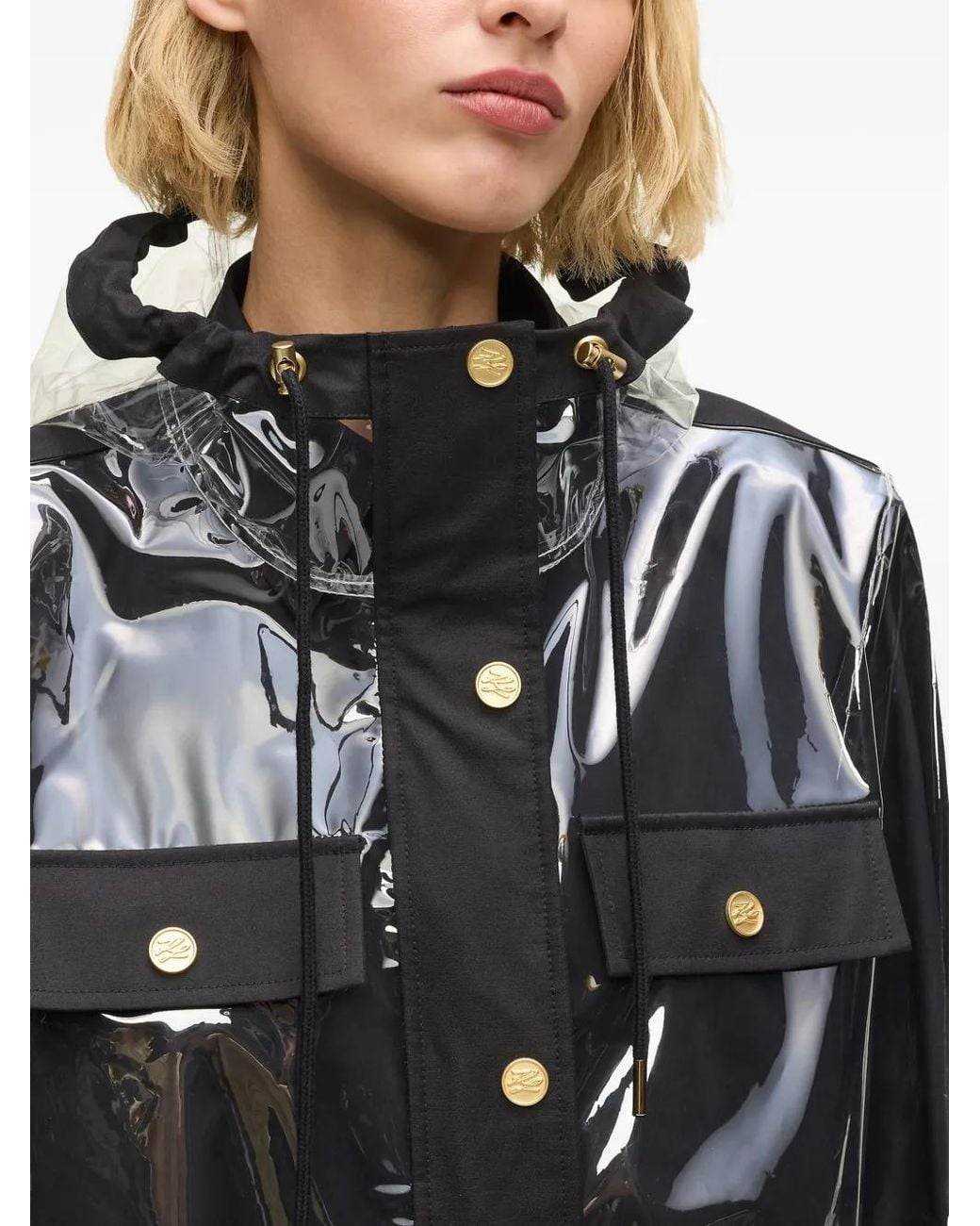 Karl Lagerfeld White Pockets Hooded Raincoat