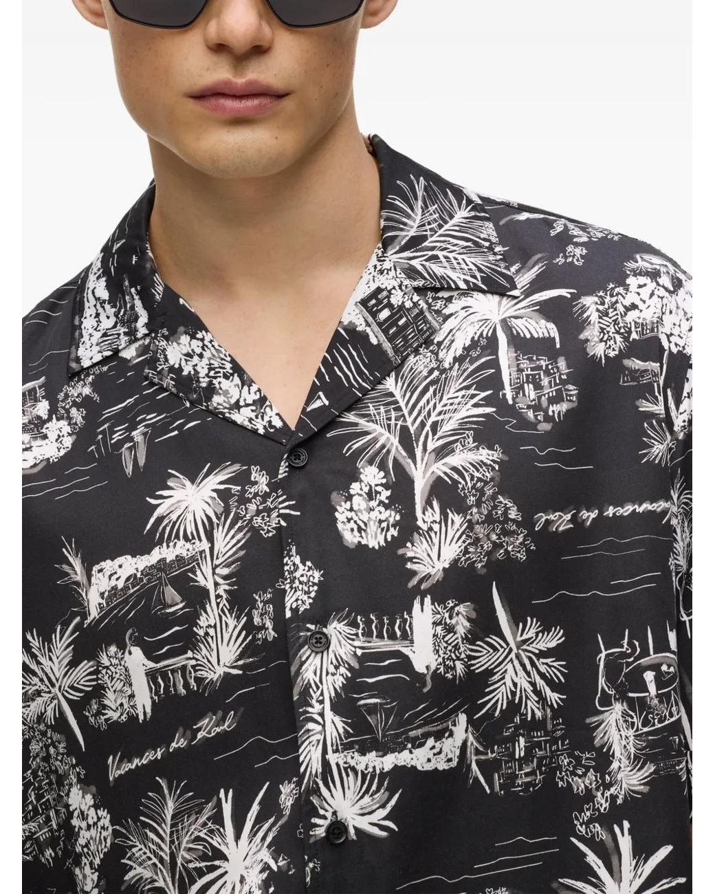 Karl Lagerfeld Black Vacances Print Shirt for men