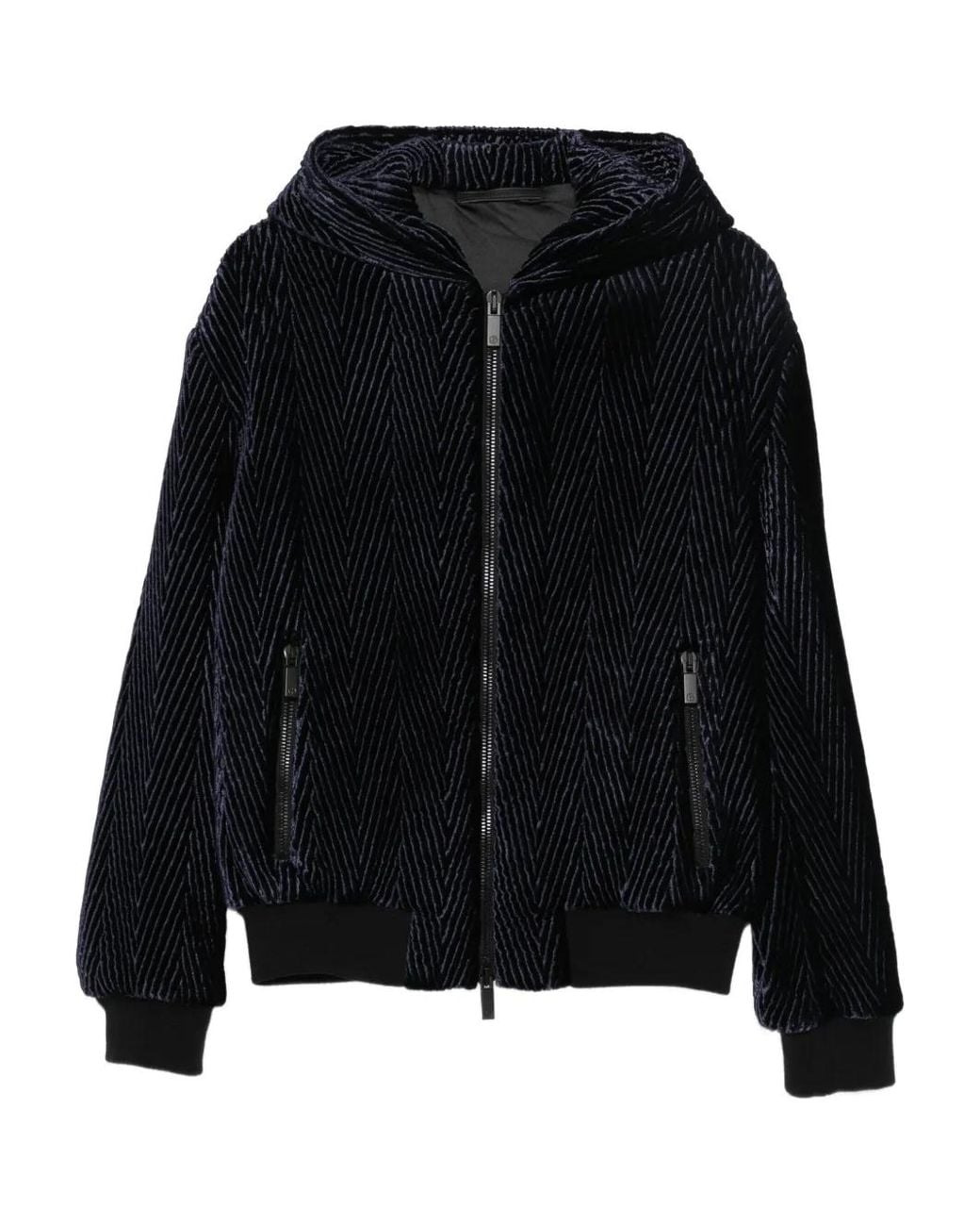 Giorgio Armani Black Herringbone-Pattern Hooded Jacket for men