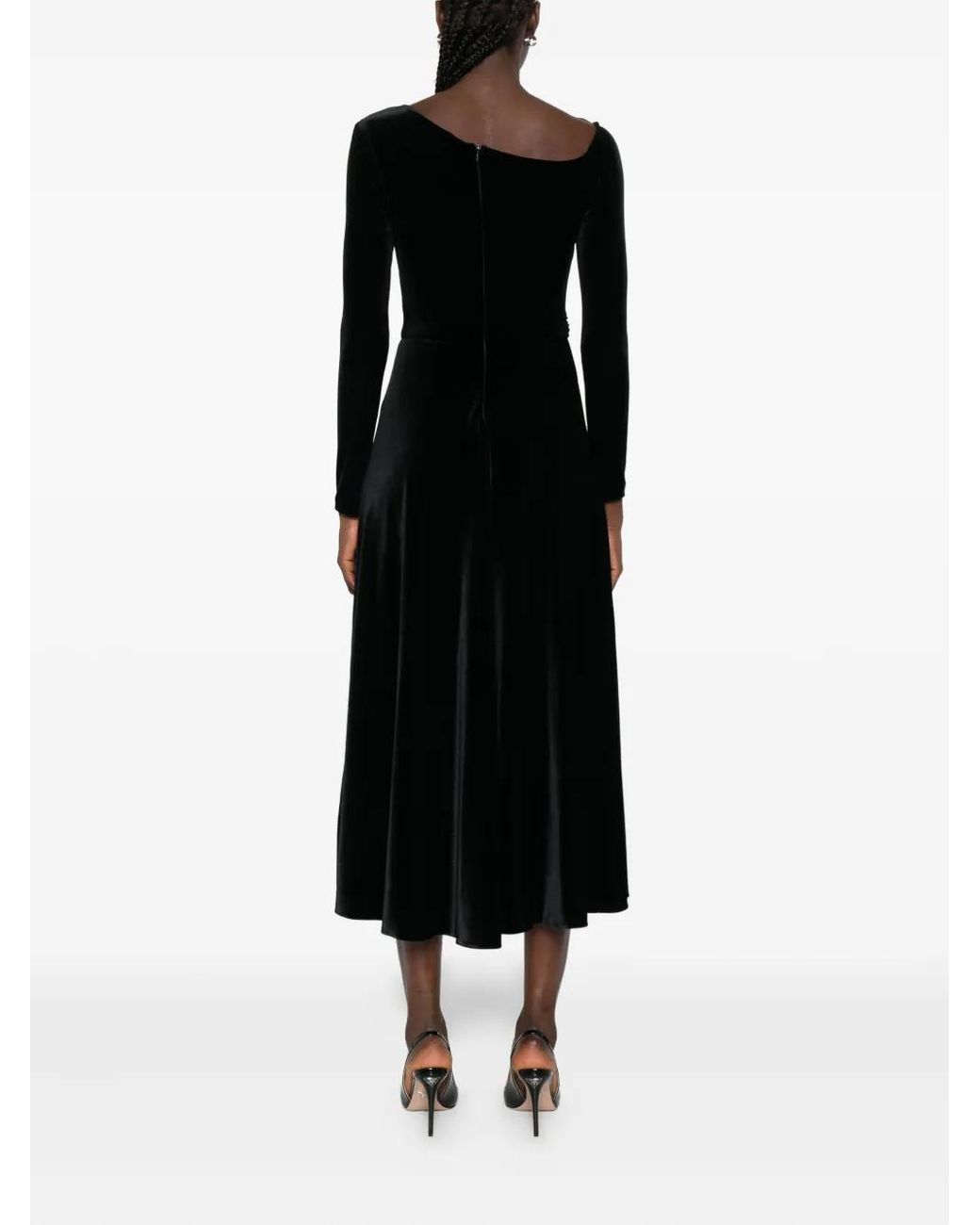 Nissa Black Crystal-Embellishment Midi Dress
