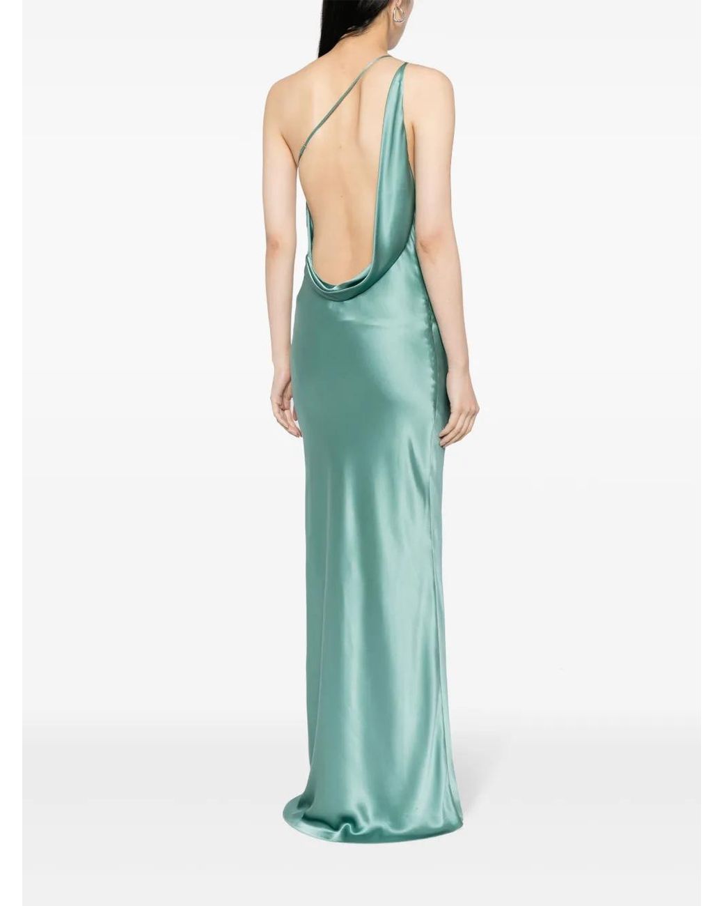 Michelle Mason Green One-Shoulder Bias Gown