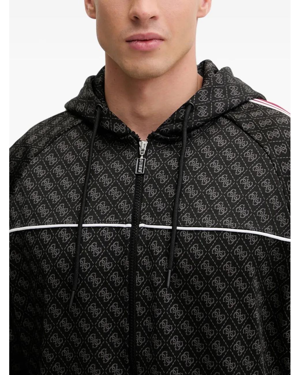 Guess Black Monogram-Pattern Striped Hoodie for men