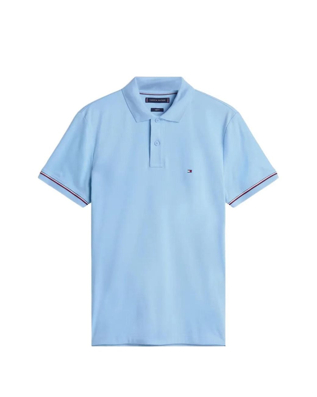 Tommy Hilfiger Blue Logo-Embroidered Tipped-Cuff Polo Shirt for men