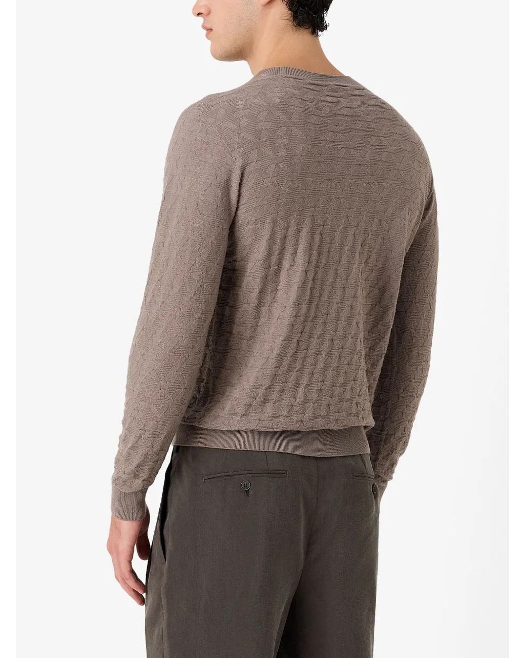 Giorgio Armani Brown Crew-Neck Geometric Jumper for men