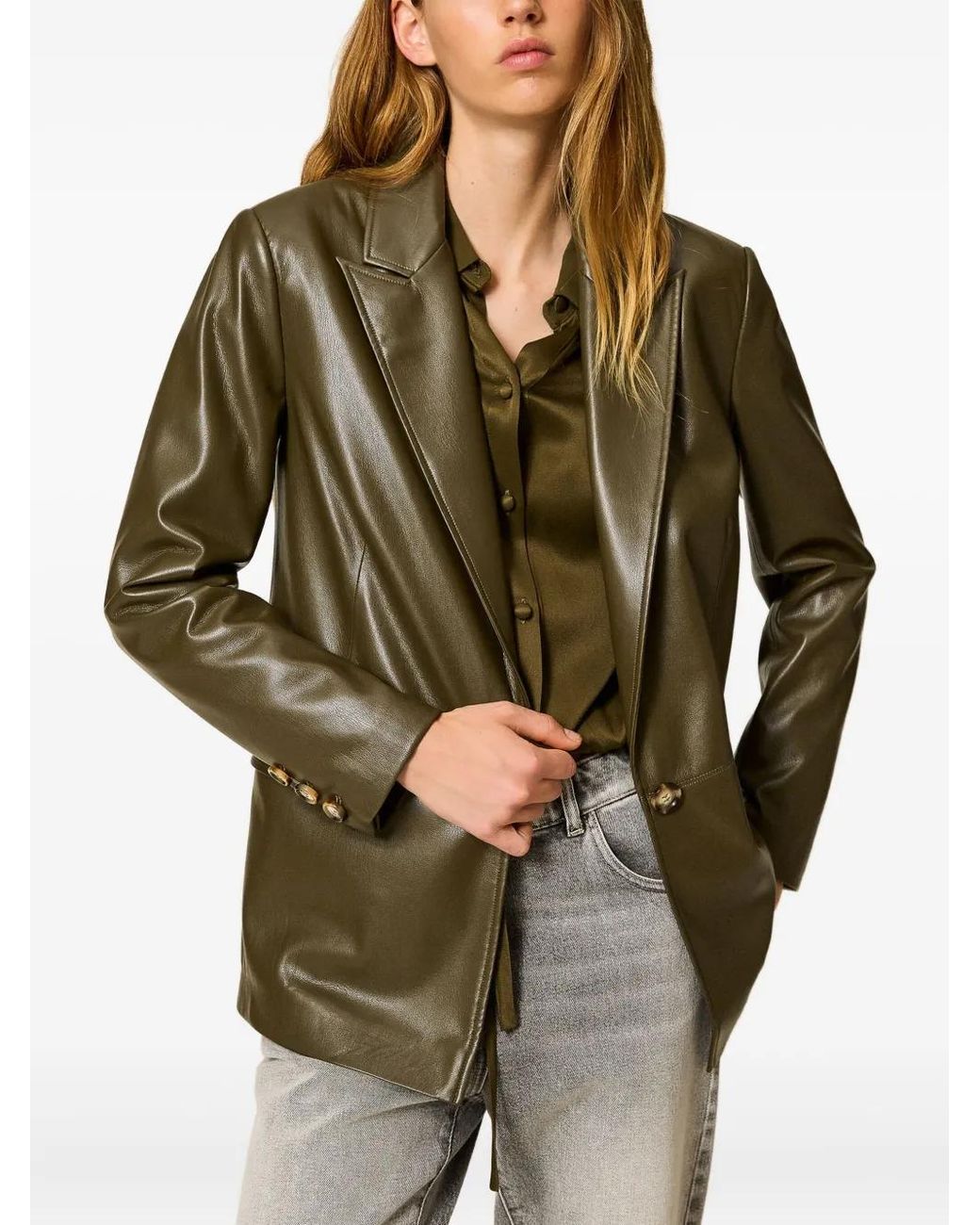 Twinset Green Peak-Lapel Single-Button Blazer