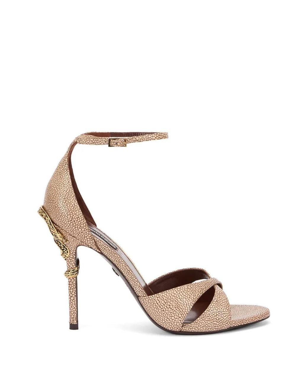 Roberto Cavalli White Snake-Motif Stingray-Effect Heeled Sandals