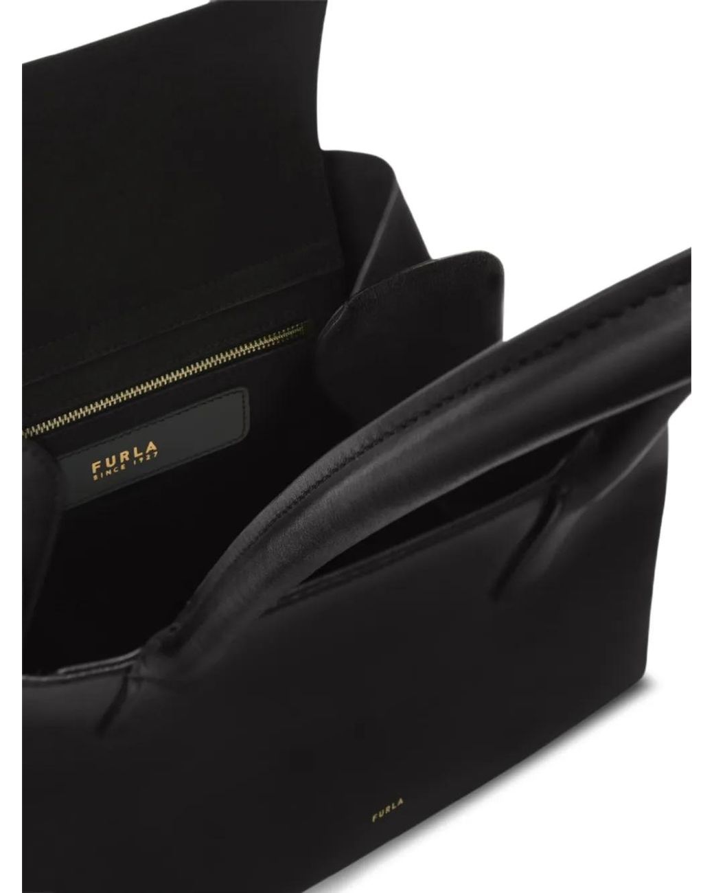 Furla Black Logo-Print Leather Tote Bag