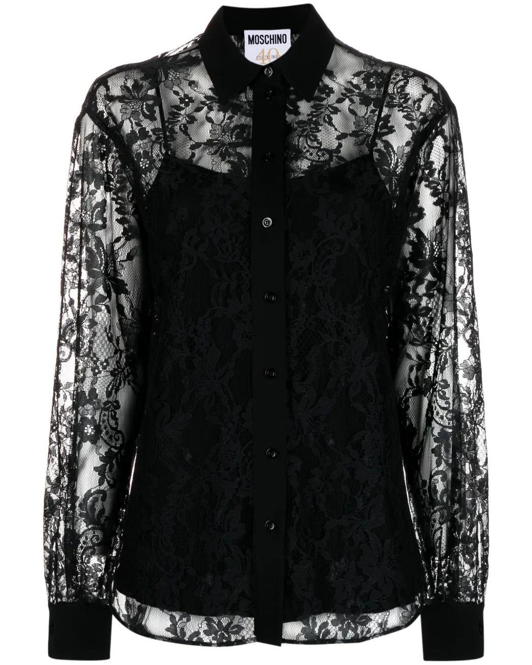 Moschino Black Floral-Lace Button-Up Shirt