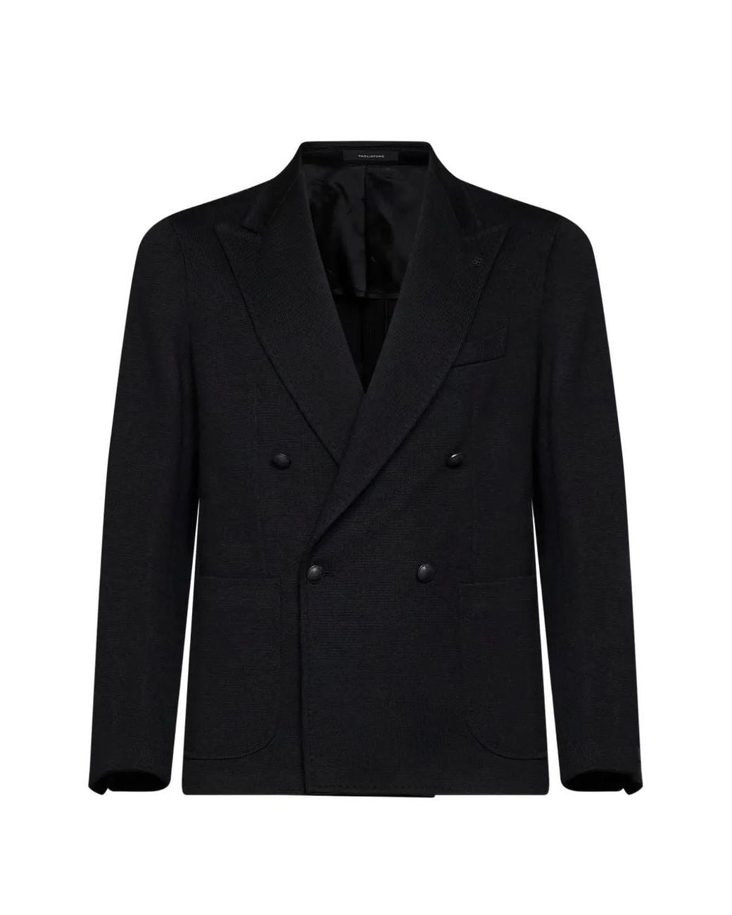 Tagliatore Black Double-Breasted Peak-Lapel Blazer for men
