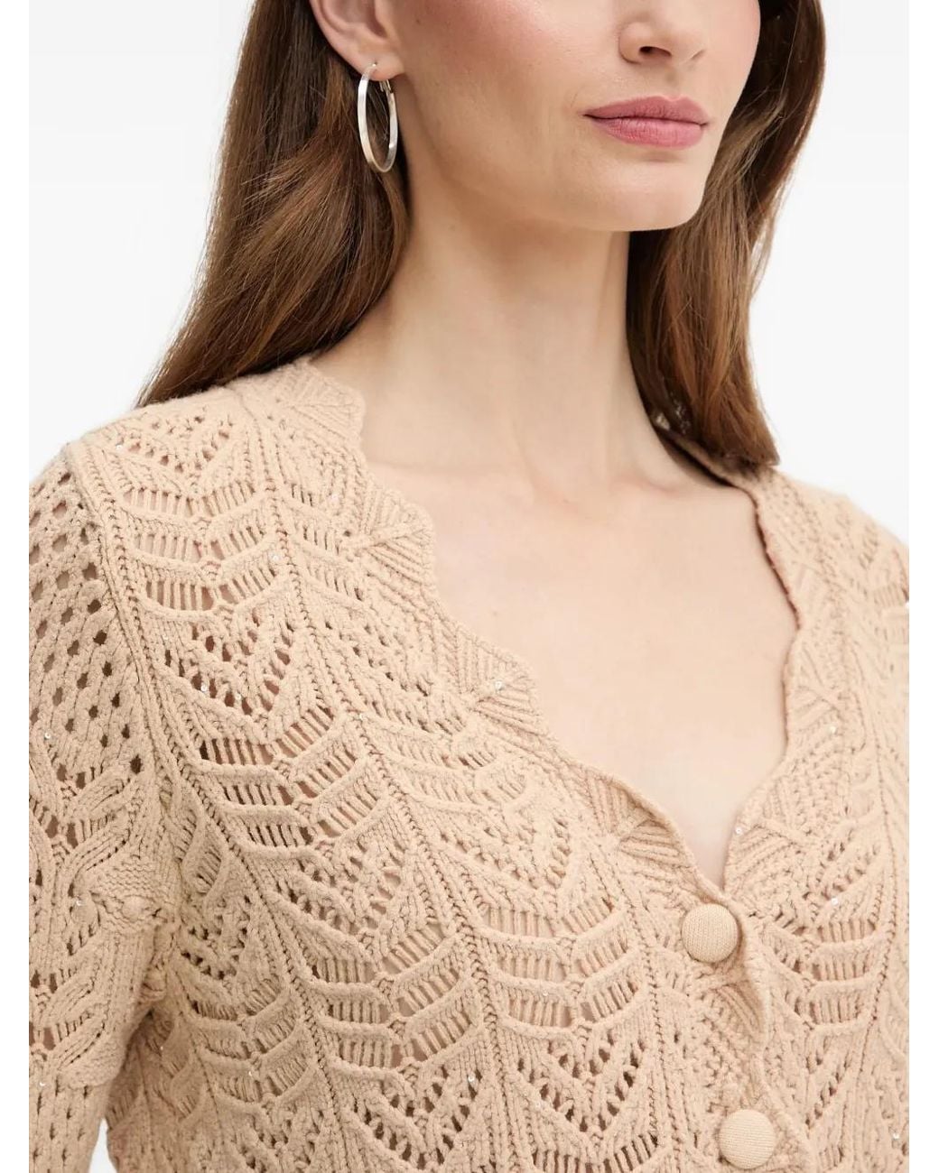 Fracomina Natural Scallop-Trim Buttoned Cardigan