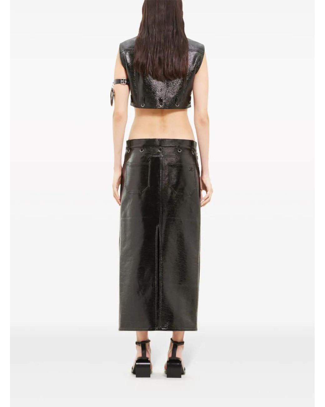 Courreges Black Multiflex Patent-Finish Midi Skirt