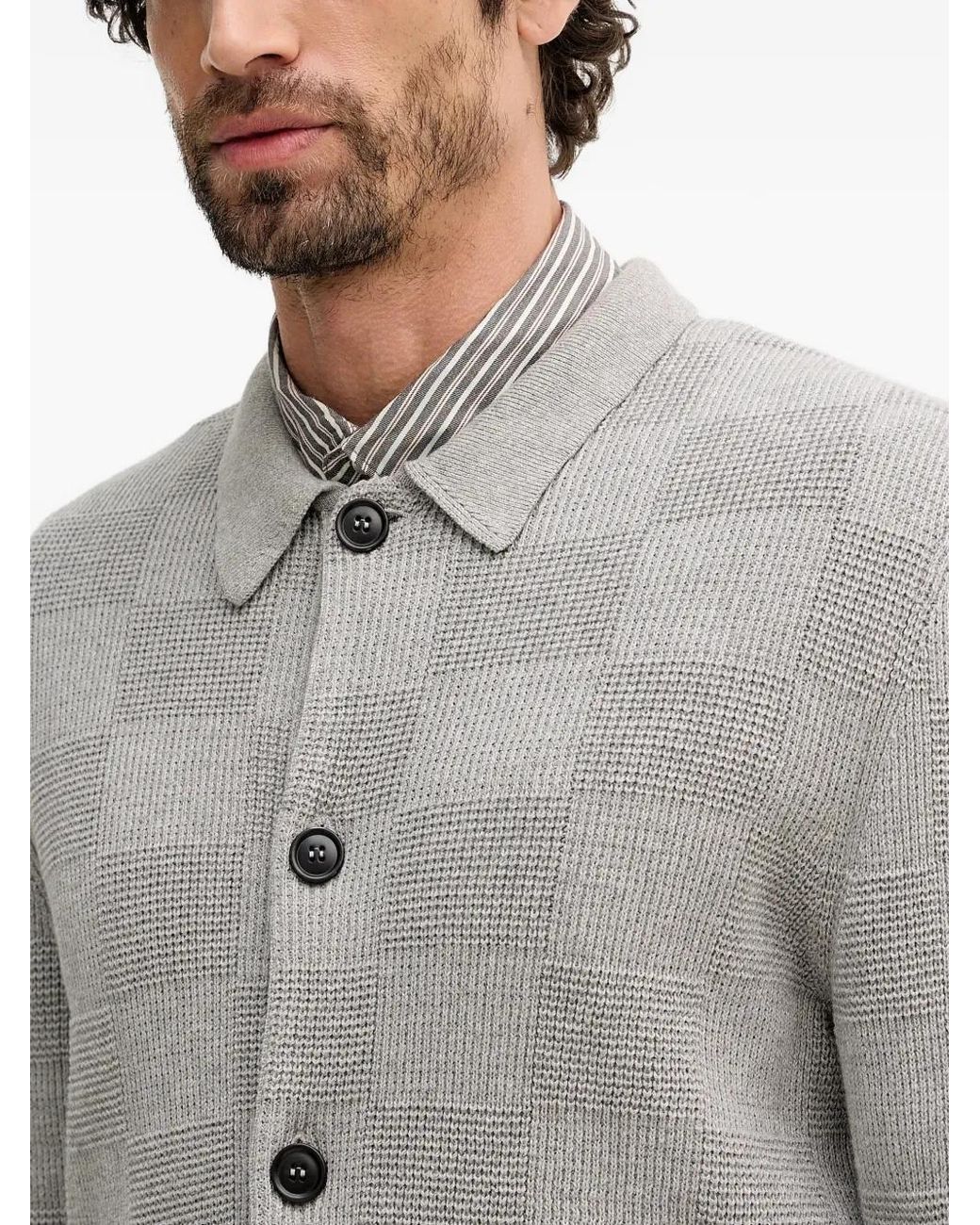 Barbour Gray Falton Check Button Cardigan for men
