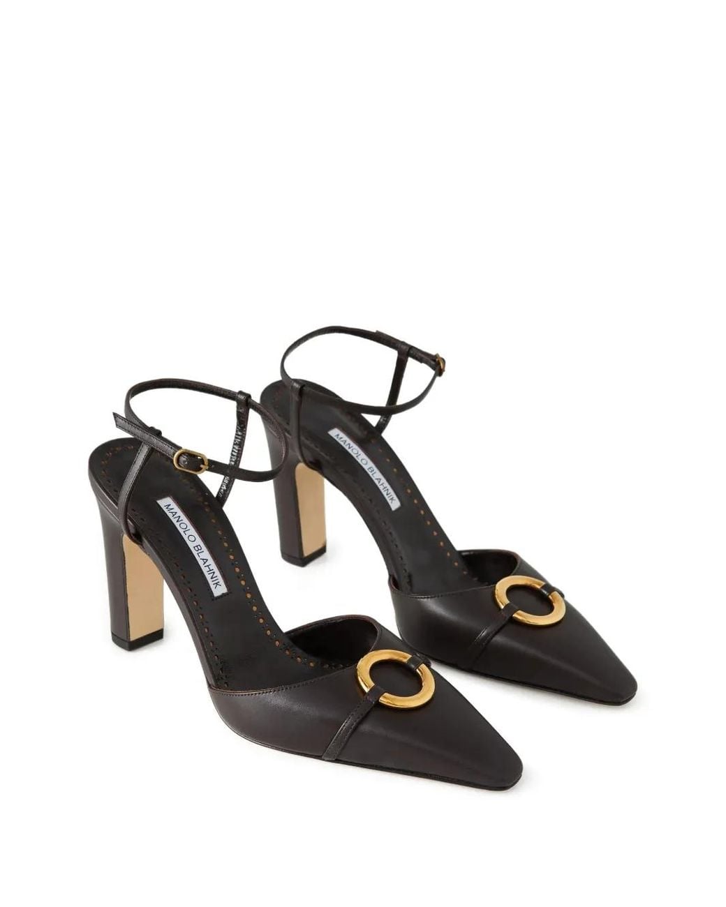 Manolo Blahnik White Querelle Pointed-Toe Ankle-Strap Pumps