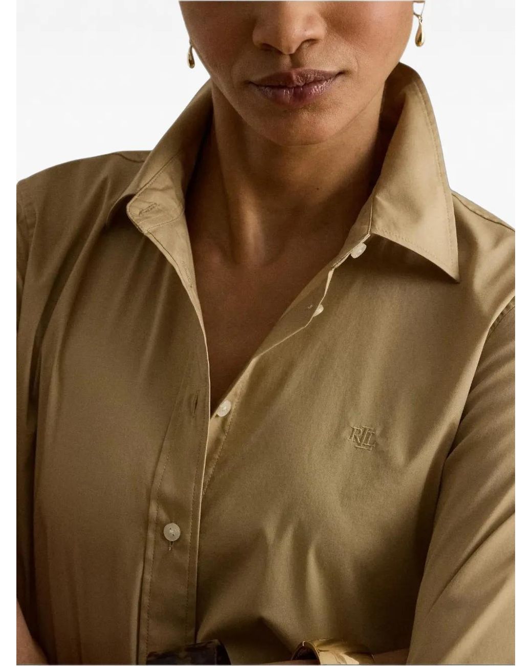 Ralph Lauren Natural Embroidered-Logo Long-Sleeve Shirt