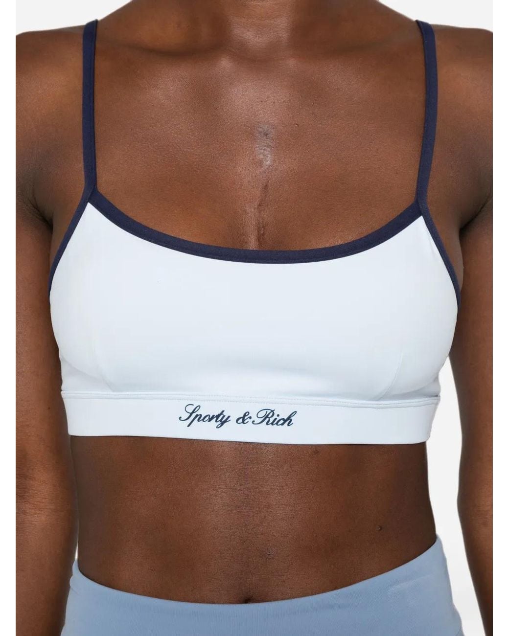 Sporty & Rich White Logo-Print Contrast-Trim Sports Bra