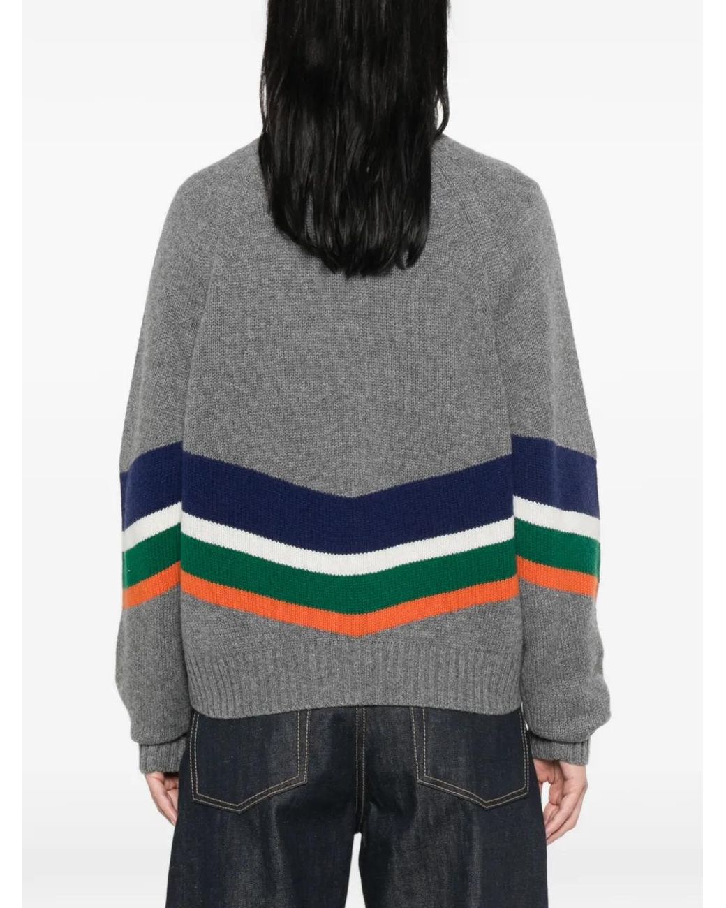Circus Hotel Gray Striped V-Neck Sweater