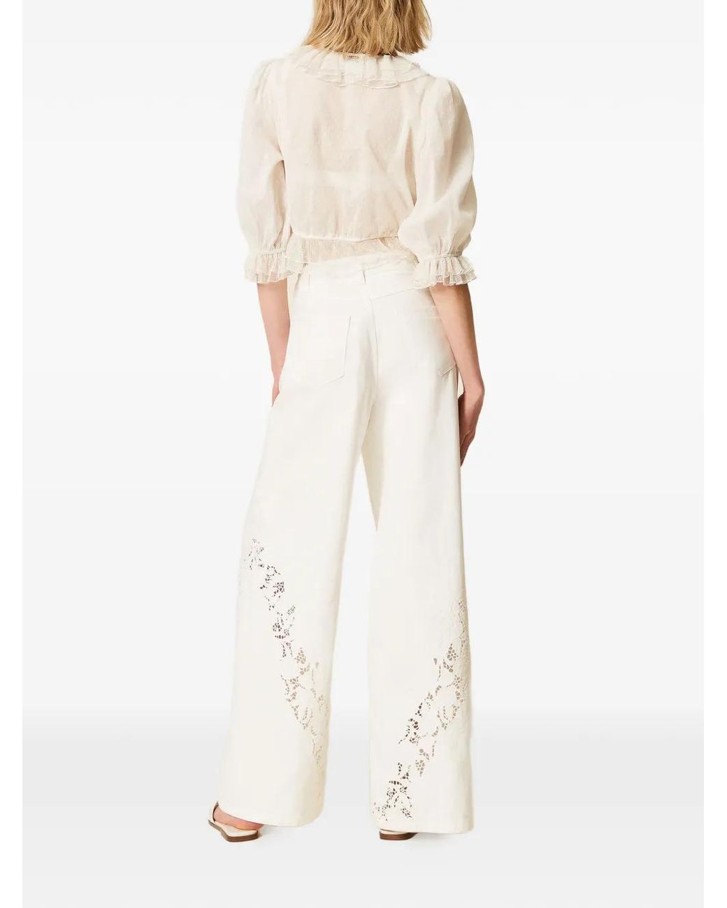 Twinset White Bull Denim Trousers With Embroidery