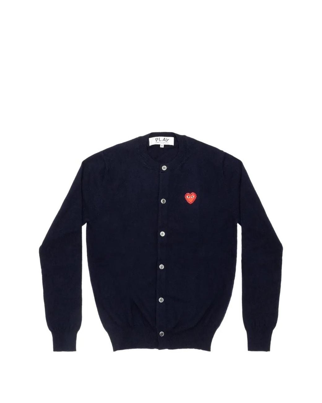 COMME DES GARÇONS PLAY Blue Rhinestone-Embellished Heart-Patch Cardigan
