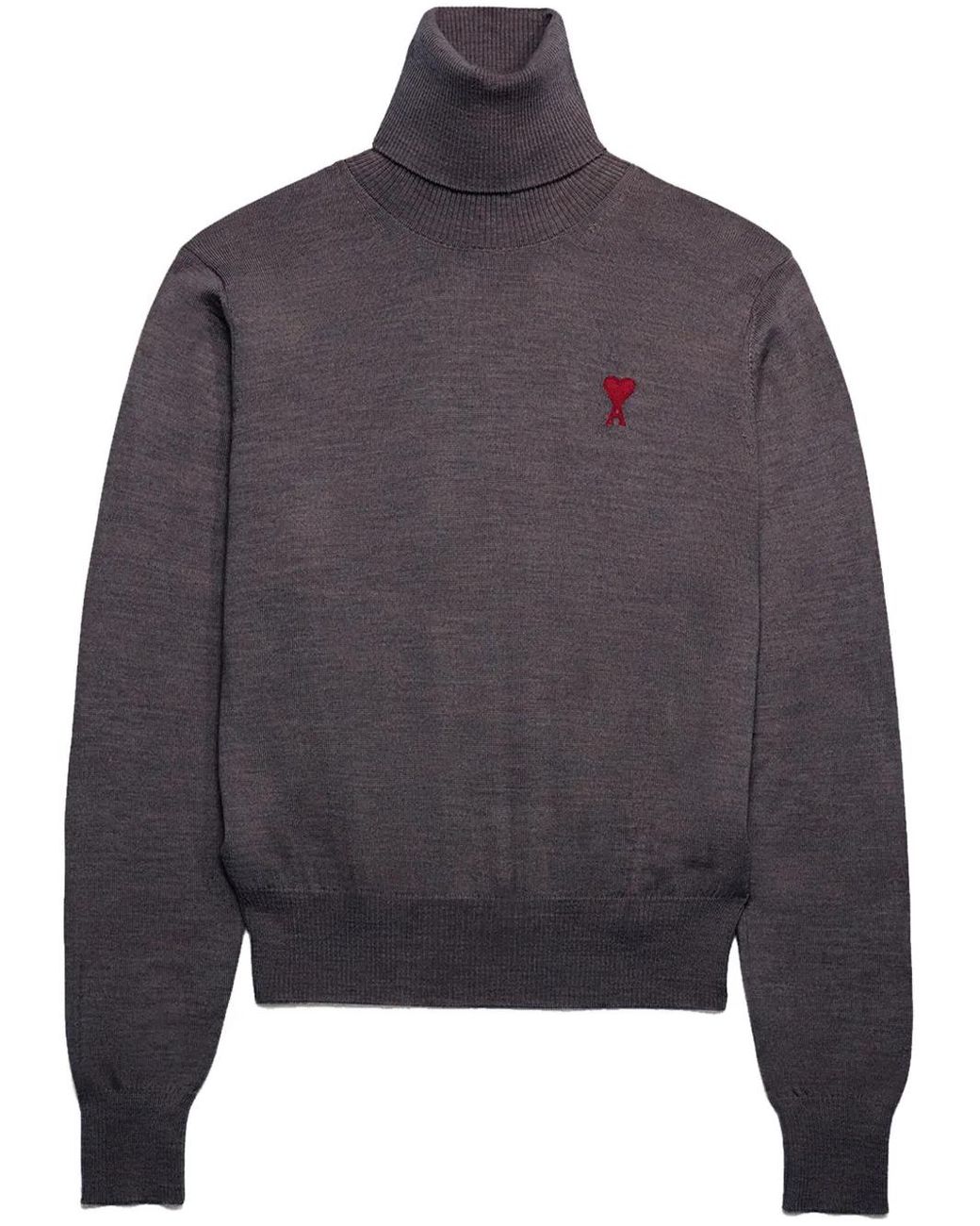 AMI Gray Ami De Coeur Turtleneck Wool Jumper for men