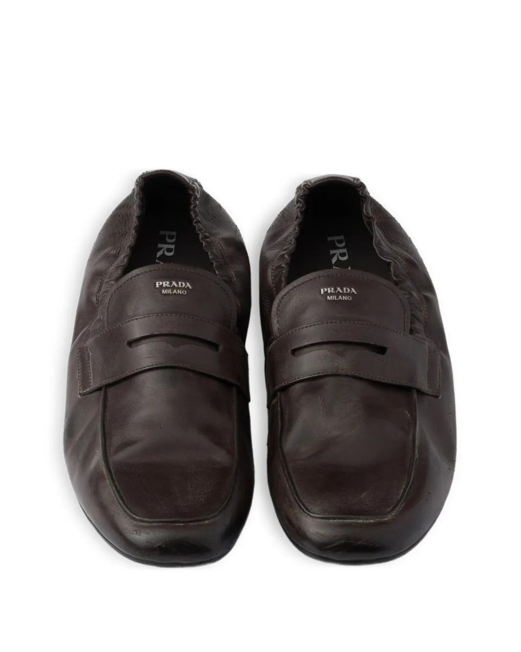 Prada Black Shuffle Antiqued Leather Loafers for men