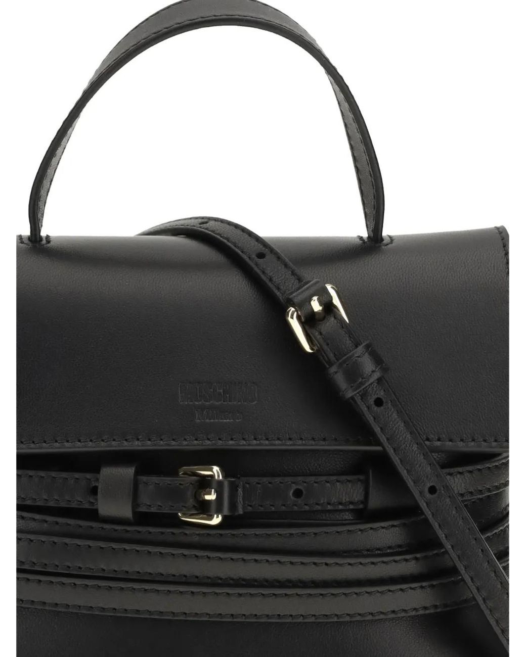 Moschino Black Buckle Leather Tote Bag