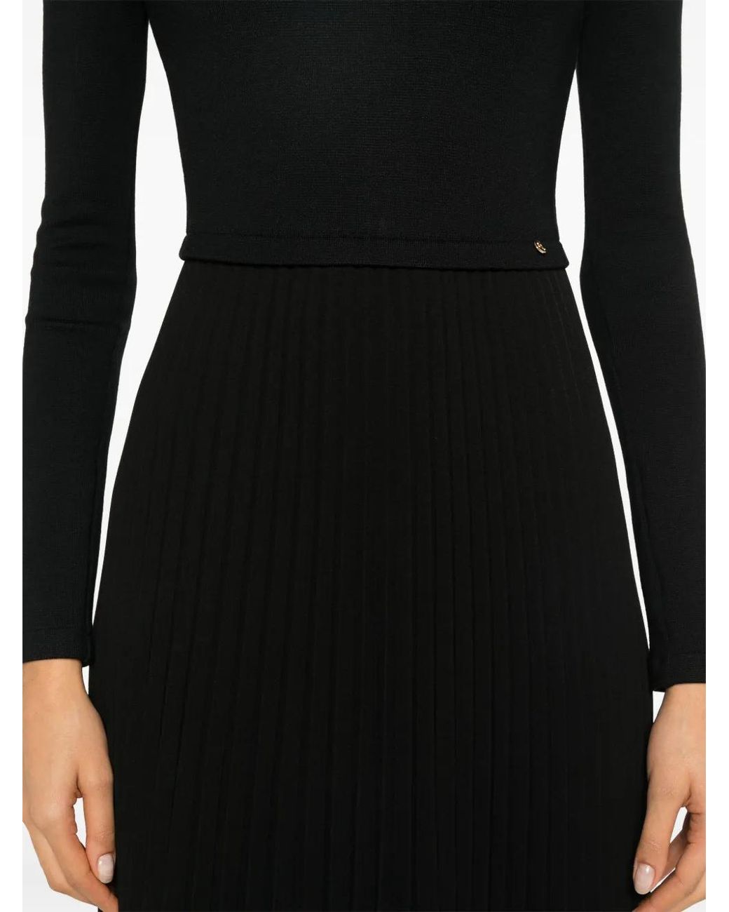 Nissa Black Logo-Plaque Midi Dress