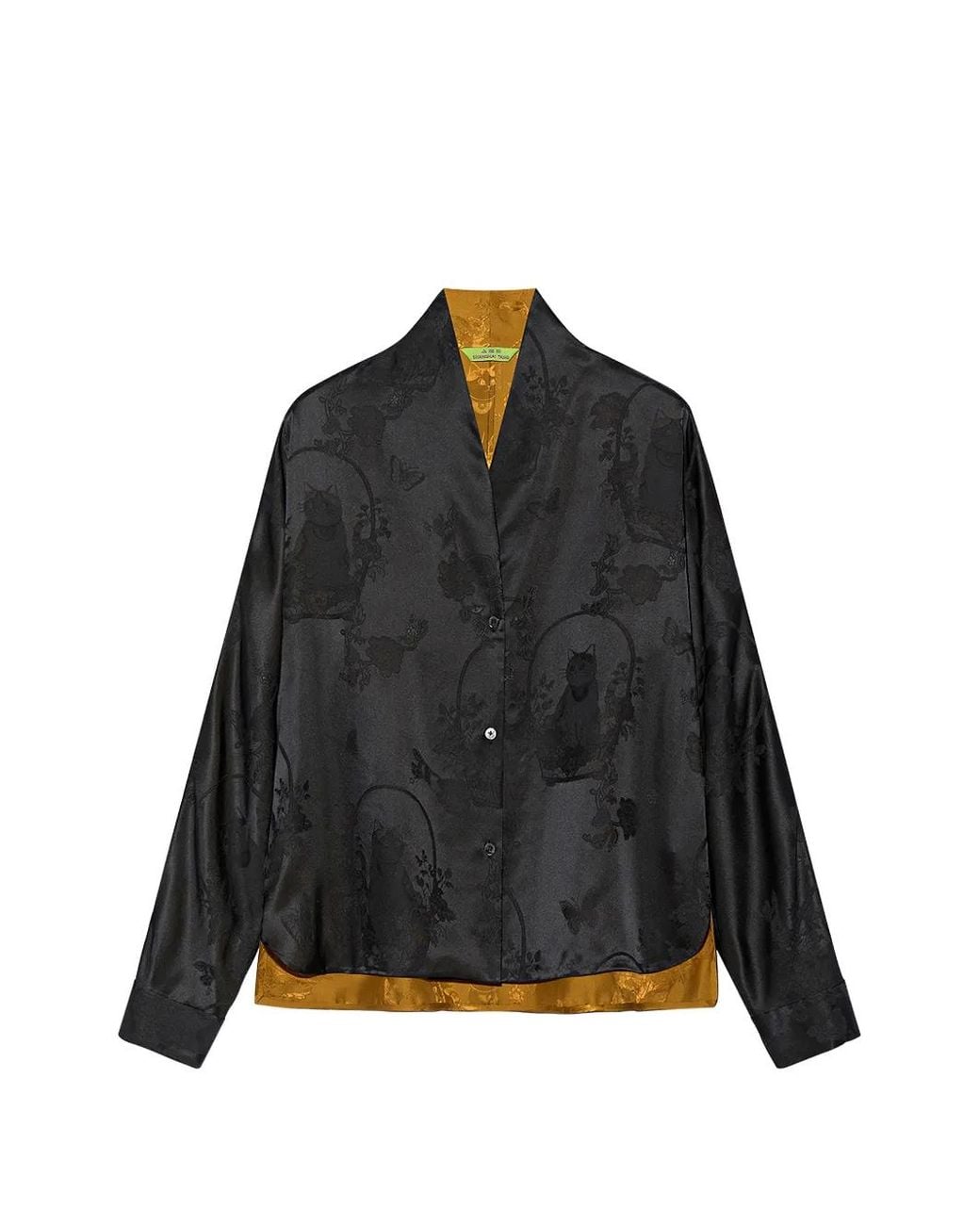 Shanghai Tang Black Chubby Flower Jacquard-Woven Blouse
