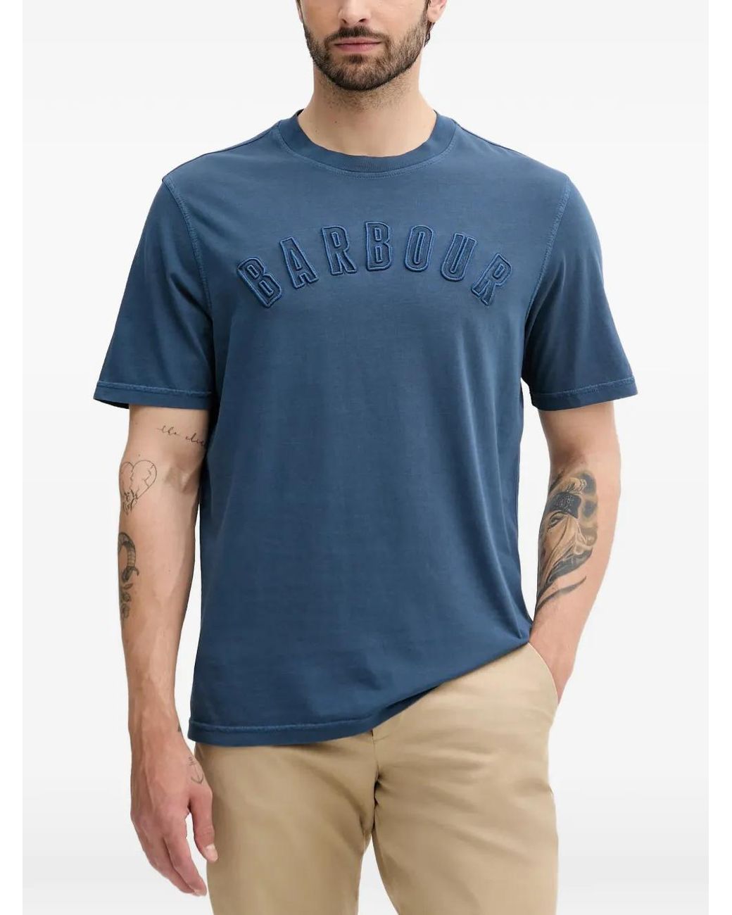 Barbour Blue Logo-Embroidered T-Shirt for men