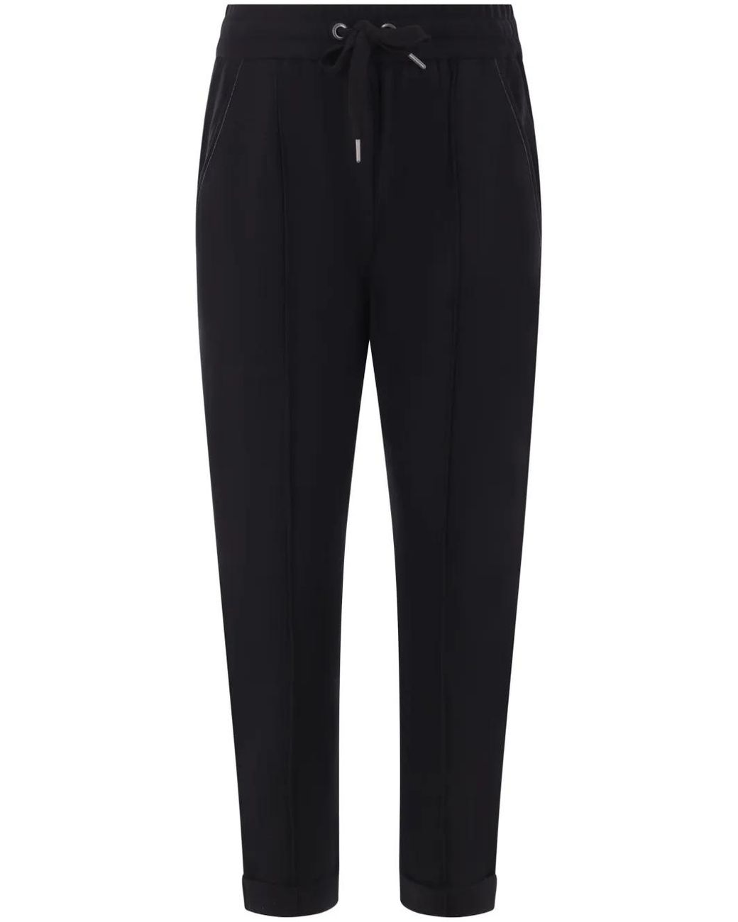 Brunello Cucinelli Blue Stretch Cotton Lightweight French Terry Track Trousers With Monili