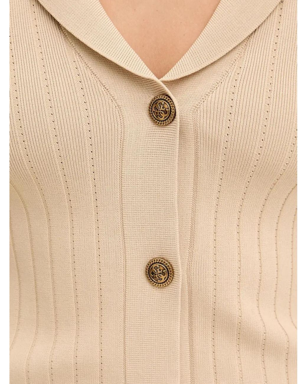 Guess Natural Button Ribbed Cardigan