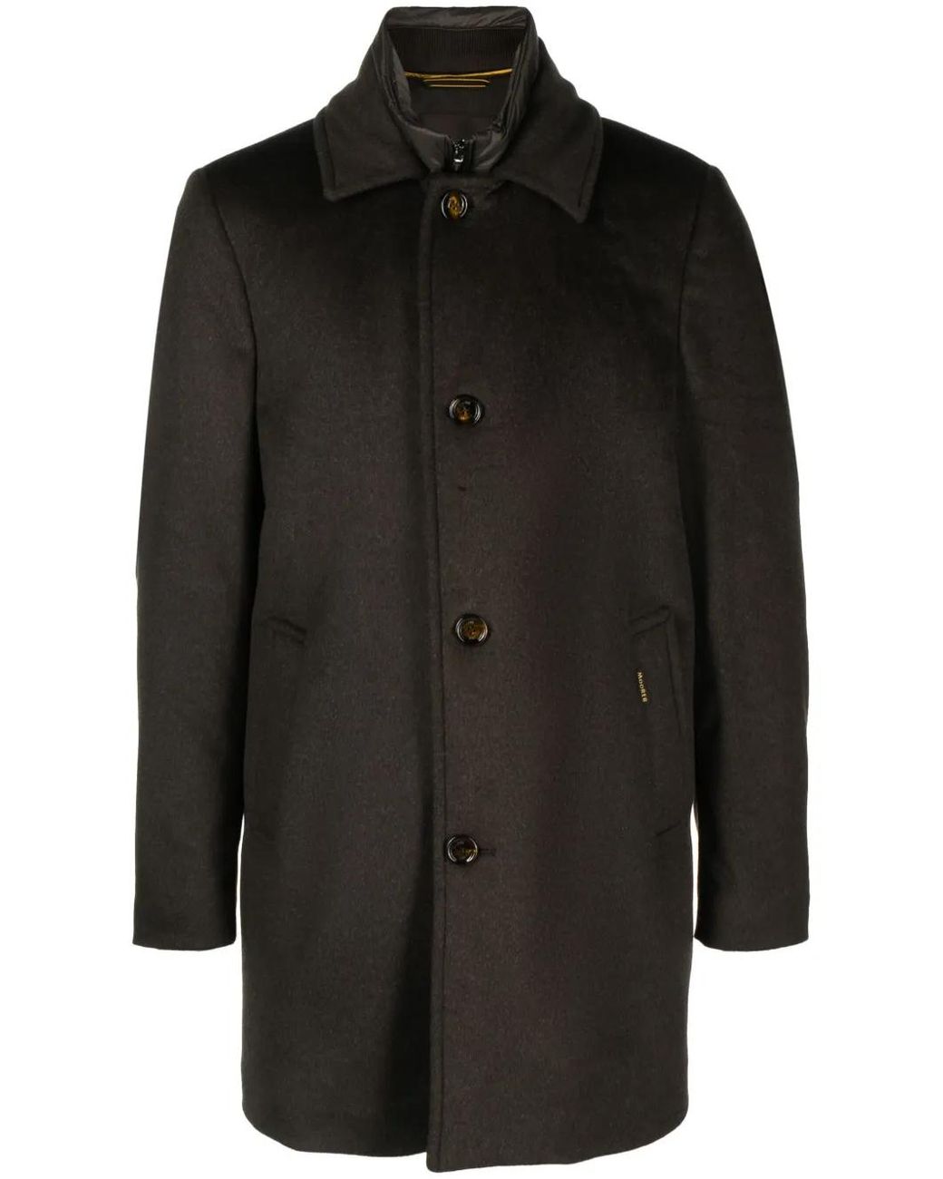 Moorer Black Single-Breasted Peaked Coat for men