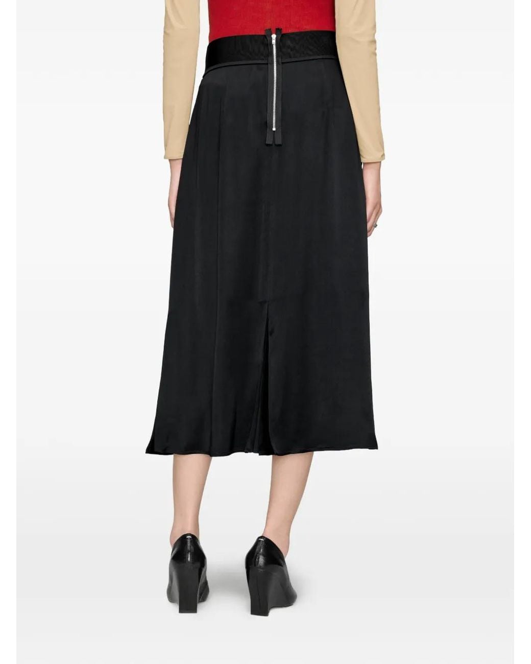 Maison Margiela Black Washed Silk Satin Midi Skirt